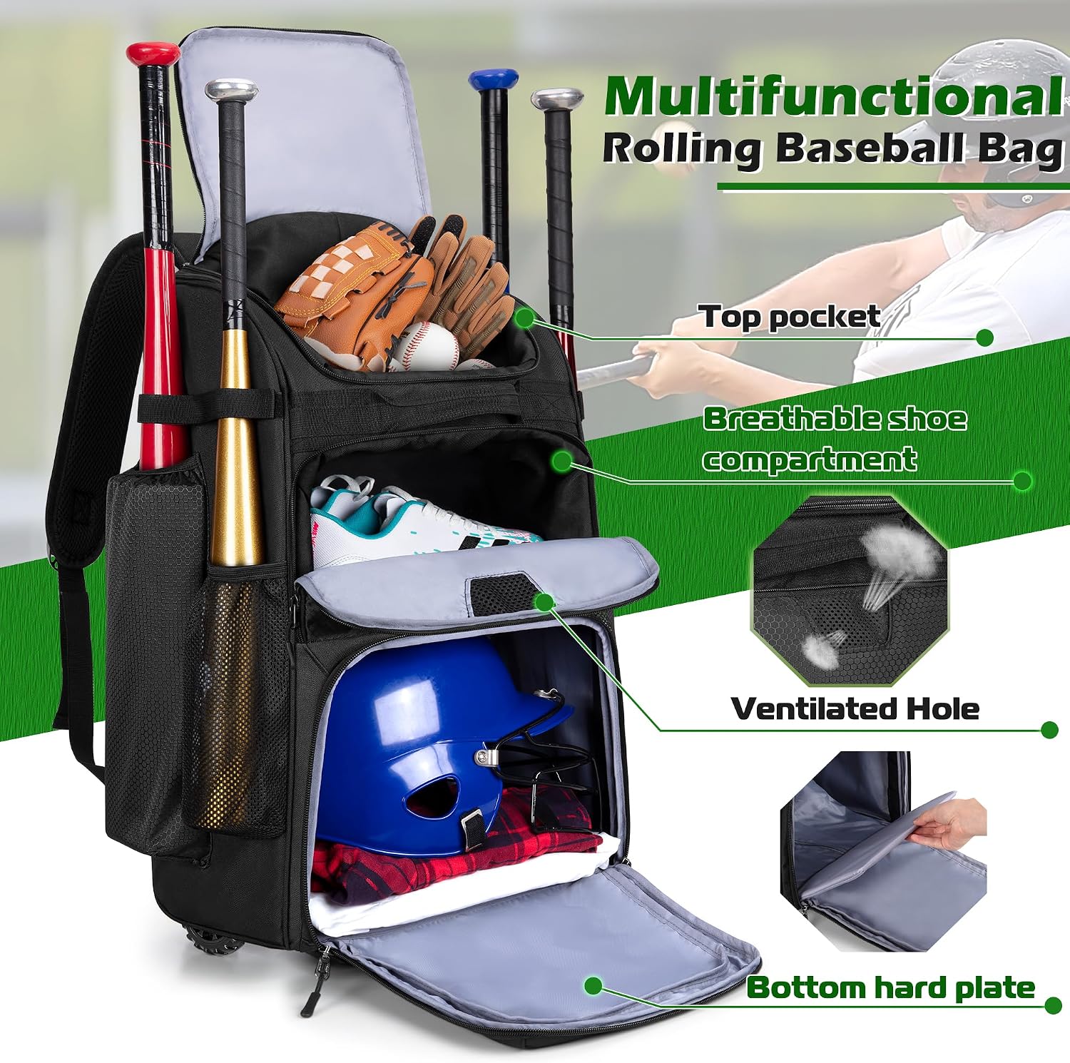 Mochila de beisebol com rodas, - Sports Equipment Bag With Wheels avaliação e preço